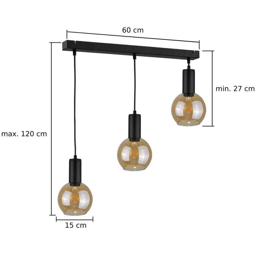 Lustra ar auklu JANTAR BLACK 3xE27/60W/230V