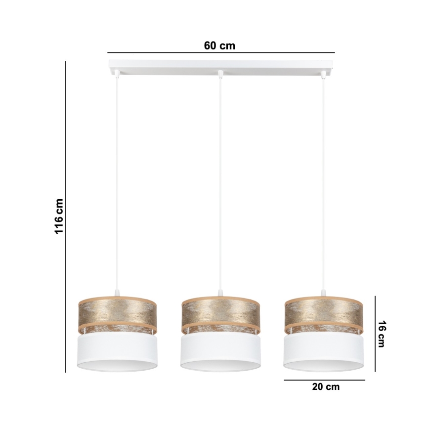 Lustra ar auklu LIMA 3xE27/60W/230V zeltaina/balta