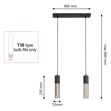 Lustra ar auklu MELODY 2xE27/15W/230V melna