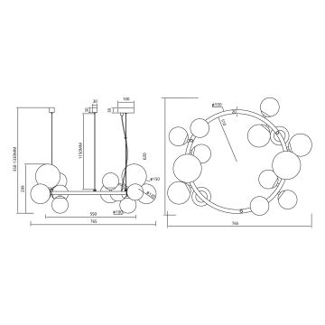 Lustra ar auklu MILA 14xG9/9W/230V melna/pelēka