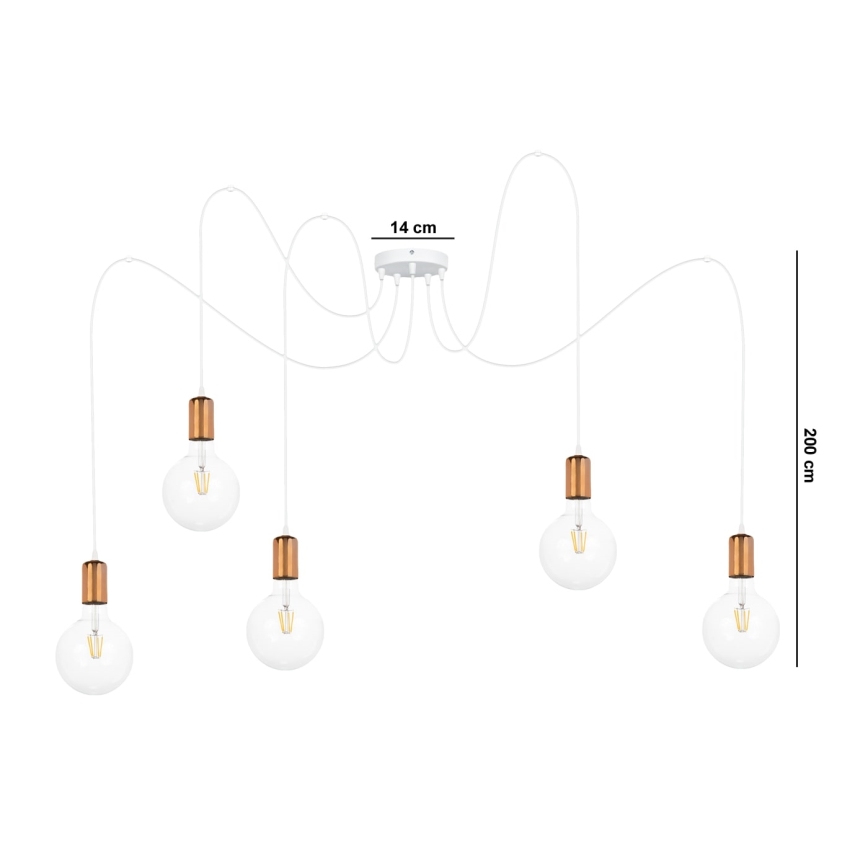 Lustra ar auklu MIROS 5xE27/60W/230V balta/vara