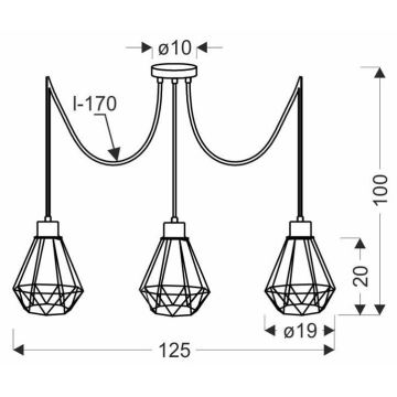 Lustra ar auklu PRIMO 3xE27/60W/230V melna/zelta