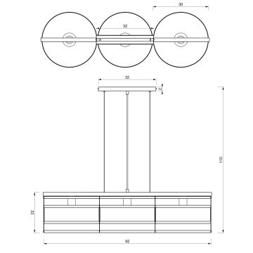 Lustra ar auklu RIM 3xE27/60W/230V melna/zeltaina