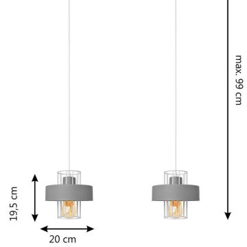 Lustra ar auklu VOLTA 2xE27/60W/230V pelēka