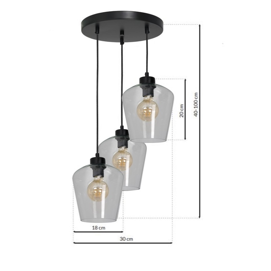 Lustra uz auklas SANTIAGO 3xE27/60W/230V caurspīdīga