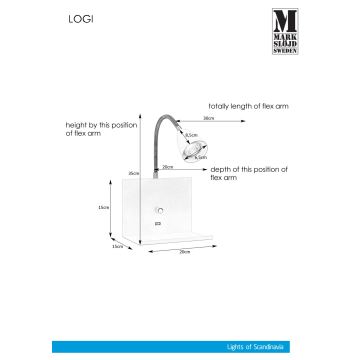 Markslöjd 107140 - Aptumšojams sienas gaismeklis ar USB kontaktligzdu LOGI 1xGU10/7W/230V