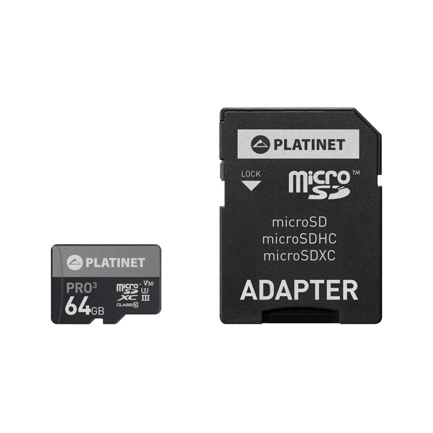 MicroSDXC 64GB U3 Pro A1 90MB/s + SD Adapteris