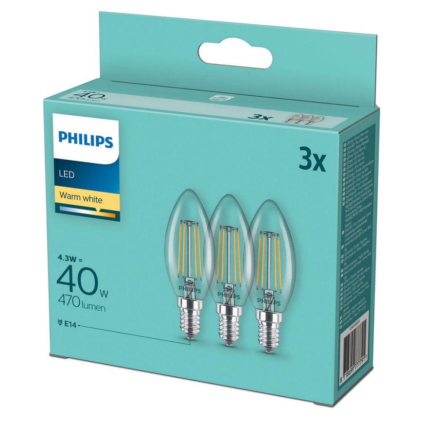 PAKA 3x LED Spuldze Philips B35 E14/4.3W/230V 2,700K