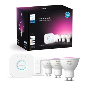 Pamata komplekts Philips Hue WHITE AND COLOR AMBIANCE 3xGU10/4,2W/230V 2000-6500K + ierīce savienojumam