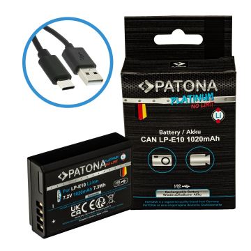 PATONA - Akumulators Canon LP-E10 1020mAh Li-Ion Platinum USB-C lādētāju