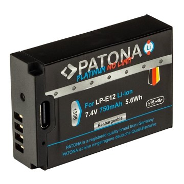PATONA - Akumulators Canon LP-E12 750mAh Li-Ion Platinum USB-C lādētāju