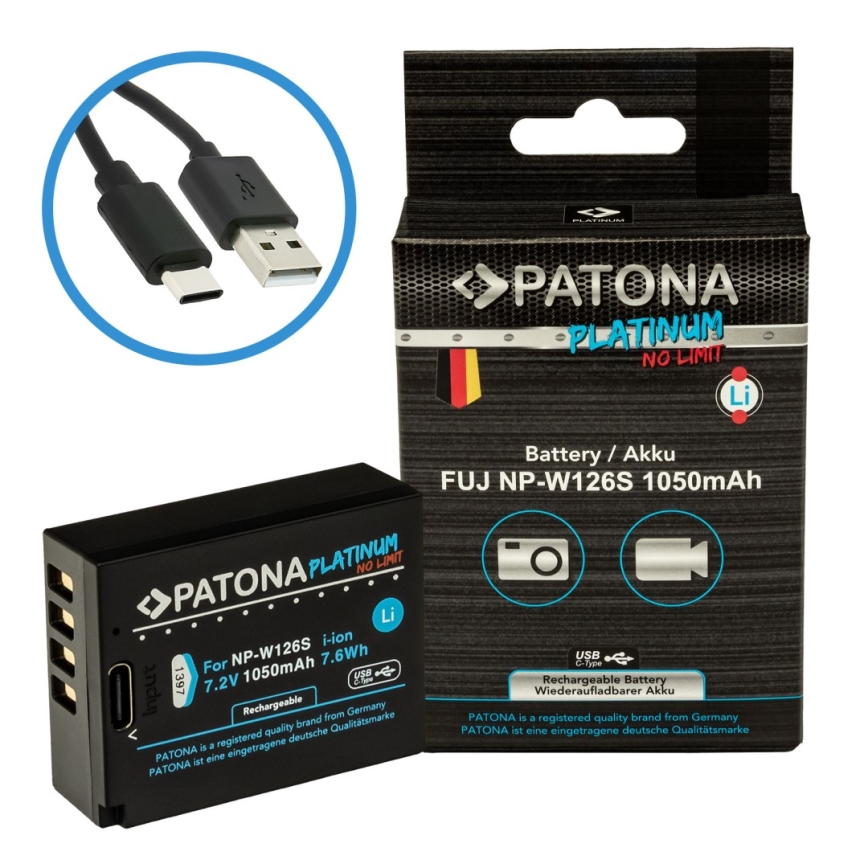 PATONA - Akumulators Fuji NP-W126S 1050mAh Li-Ion Platinum USB-C lādētāju