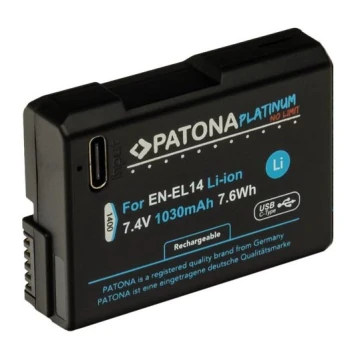 PATONA - Akumulators Nikon EN-EL14/EN-EL14A 1030mAh Li-Ion Platinum USB-C lādētāju