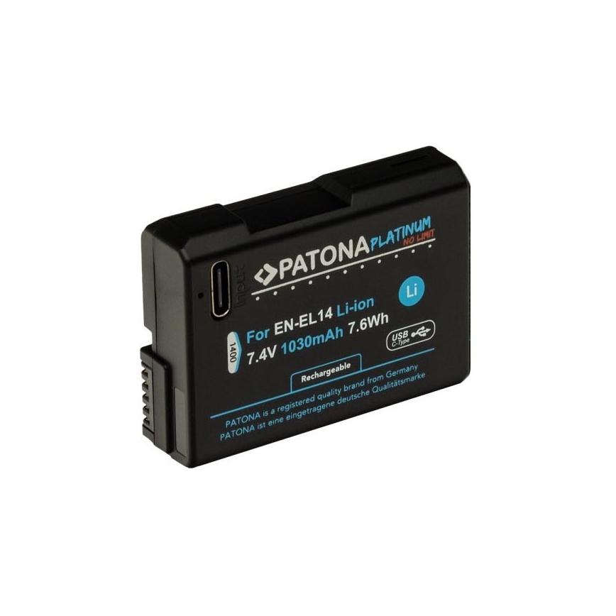 PATONA - Akumulators Nikon EN-EL14/EN-EL14A 1030mAh Li-Ion Platinum USB-C lādētāju