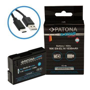 PATONA - Akumulators Nikon EN-EL14/EN-EL14A 1030mAh Li-Ion Platinum USB-C lādētāju