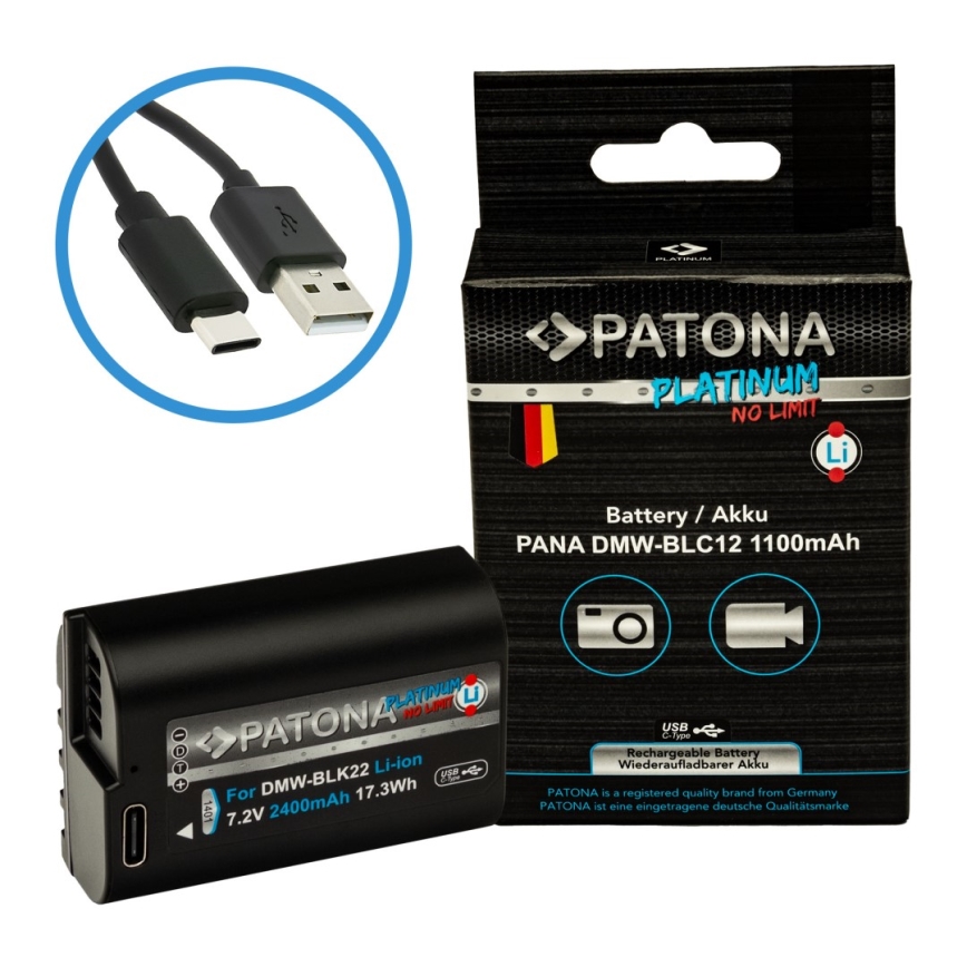 PATONA - Akumulators Panasonic DMW-BLC12 1100mAh Li-Ion Platinum USB-C lādētāju