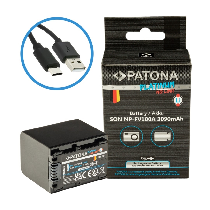PATONA - Akumulators Sony NP-FV100 3090mAh Li-Ion Platinum USB-C lādētāju