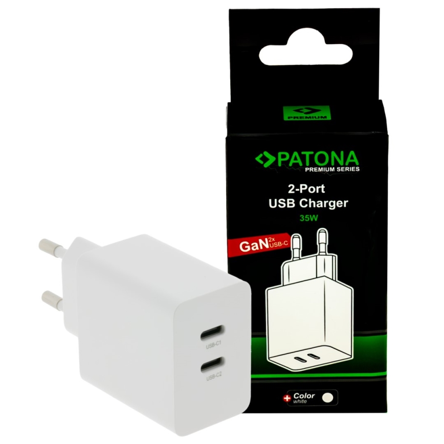 PATONA - Lādēšanas adapteris Power delivery 35W 2xUSB-C -PD 3.0