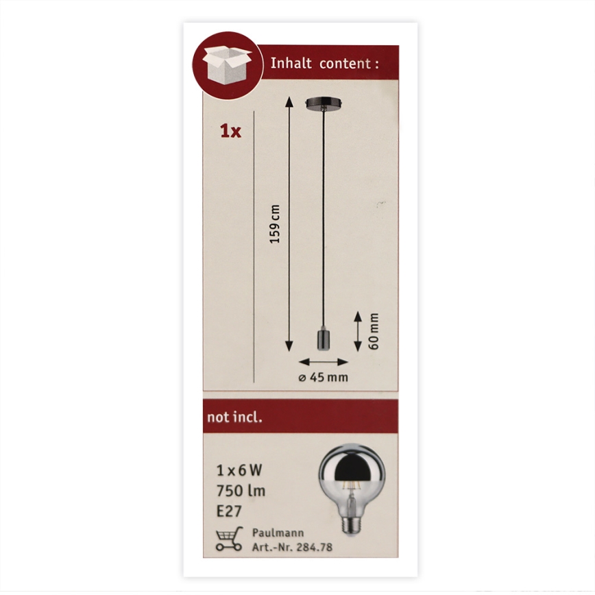 Paulmann 70896 - 1xE27/20W IP44 Āra lustra ar auklu 230V