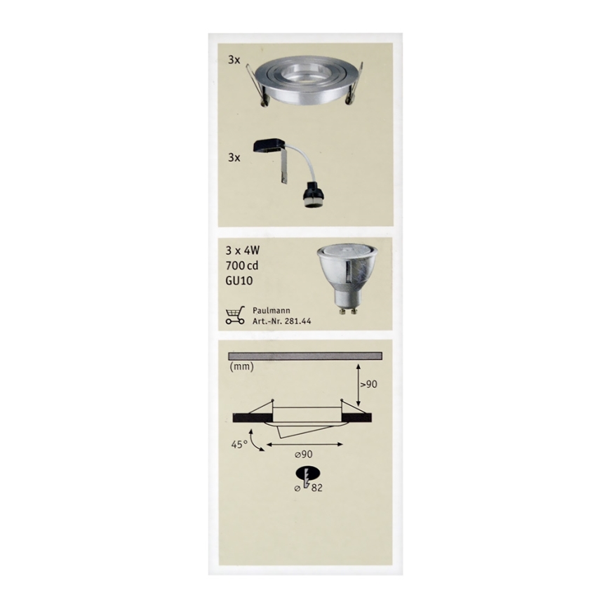 Paulmann 92623 - KOMPLEKTS 3xLED-GU10/4W Aptumšojama vannas istabas piekaramo griestu lampa PREMIUM 230V