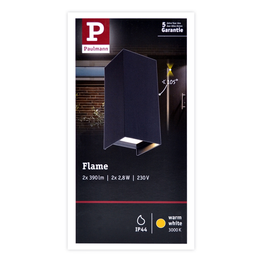 Paulmann 94326 - 2xLED/2,8W IP44 Āra sienas gaismeklis FLAME 230V