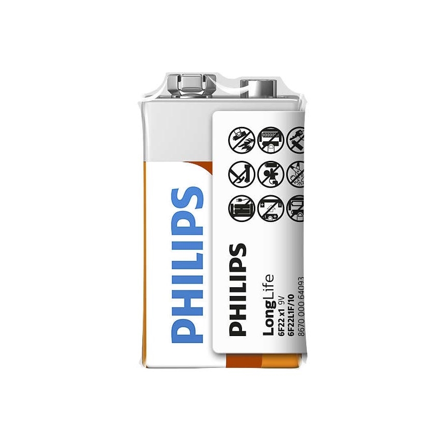 Philips 6F22L1F/10 -  Cinka hlorīda baterija 6F22 LONGLIFE 9V 150mAh