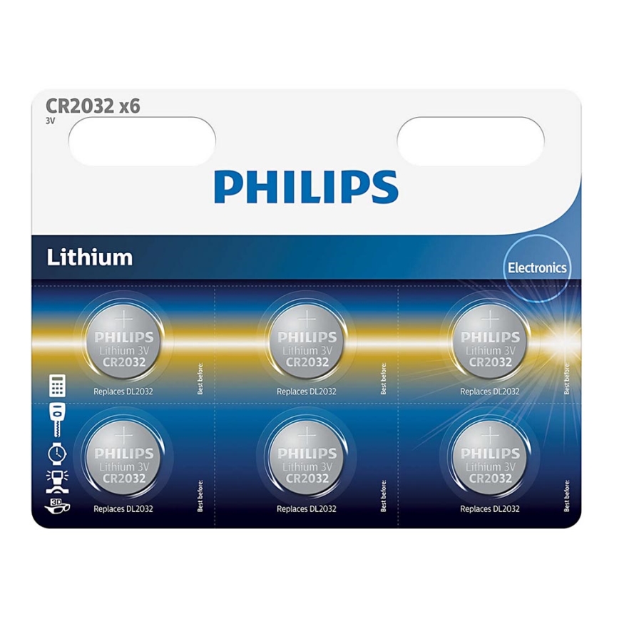 Philips CR2032P6/01B - 6 gab Pogas tipa litija baterija CR2032 MINICELLS 3V 240mAh