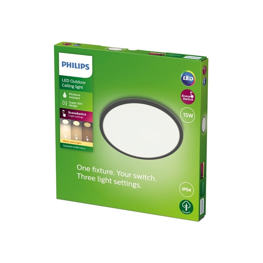 Philips - LED Aptumšojama āra lampa SUPERSLIM SCENE SWITCH LED/15W/230V IP54 melna