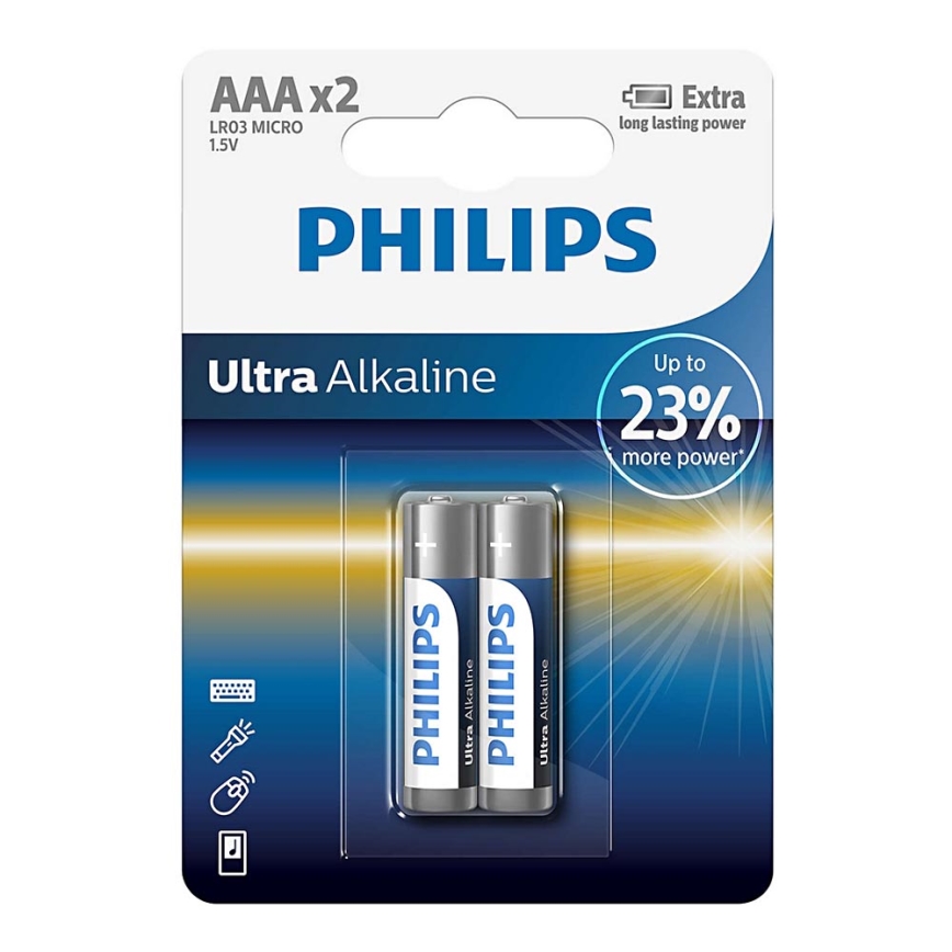 Philips LR03E2B/10 - 2 gab Alkaline baterija AAA ULTRA ALKALINE 1,5V 1250mAh