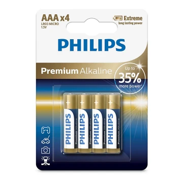 Philips LR03M4B/10 - 4 gab Alkaline baterija AAA PREMIUM ALKALINE 1,5V 1320mAh