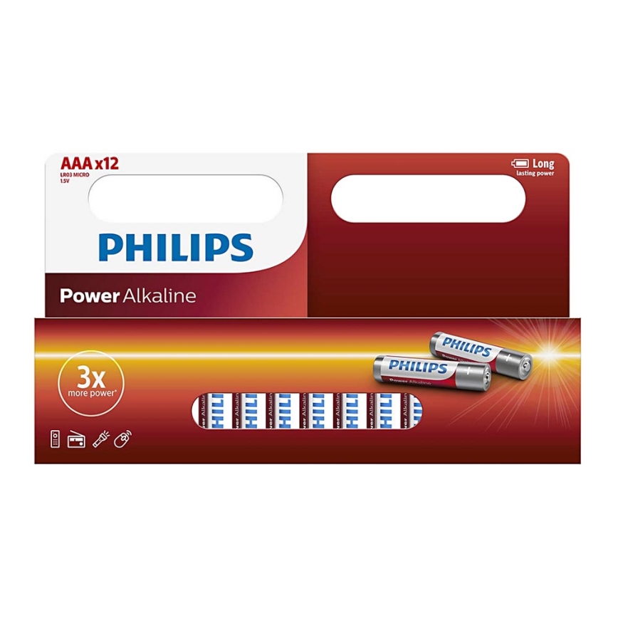 Philips LR03P12W/10 - 12 gab Alkaline baterija AAA POWER ALKALINE 1,5V 1150mAh