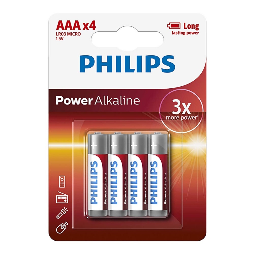 Philips LR03P4B/10 - 4 gab Alkaline baterija AAA POWER ALKALINE 1,5V 1150mAh