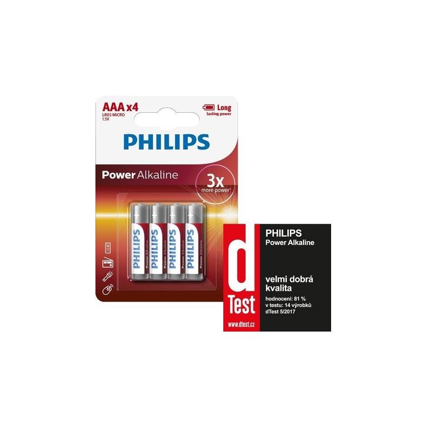 Philips LR03P4B/10 - 4 gab Alkaline baterija AAA POWER ALKALINE 1,5V 1150mAh