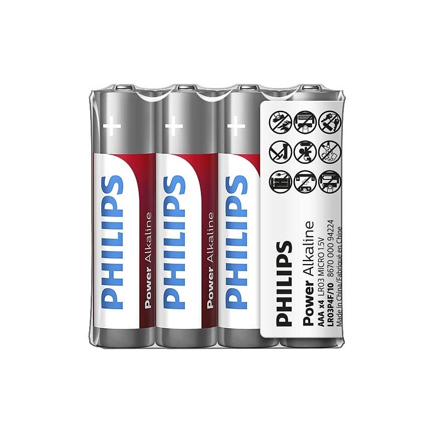 Philips LR03P4F/10 - 4 gab Alkaline baterija AAA POWER ALKALINE 1,5V 1150mAh