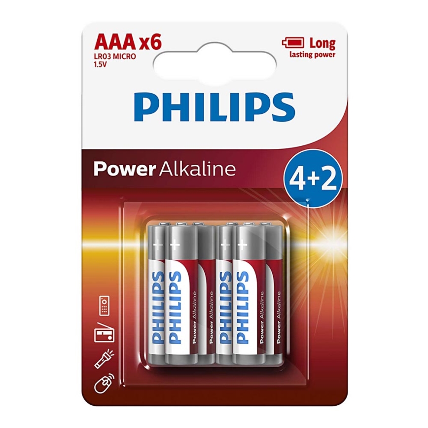 Philips LR03P6BP/10 - 6 gab Alkaline baterija AAA POWER ALKALINE 1,5V 1150mAh