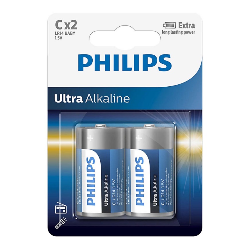 Philips LR14E2B/10 - 2 gab Alkaline baterija C ULTRA ALKALINE 1,5V 7500mAh