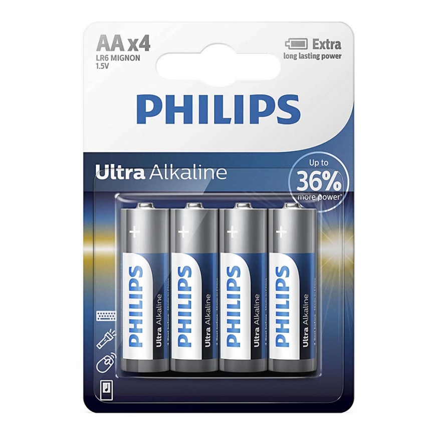 Philips LR6E4B/10 - 4 gab Alkaline baterija AA ULTRA ALKALINE 1,5V 2800mAh