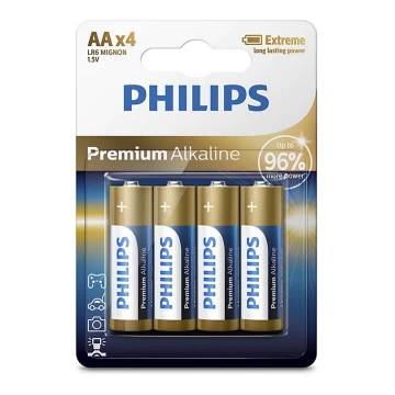 Philips LR6M4B/10 - 4 gab Alkaline baterija AA PREMIUM ALKALINE 1,5V 3200mAh