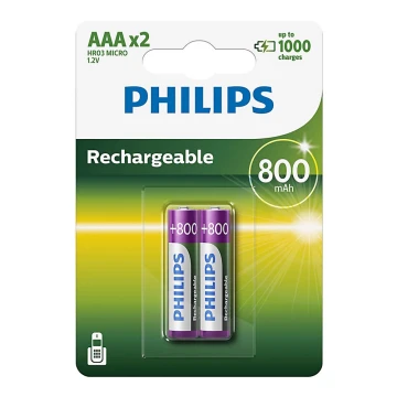 Philips R03B2A80/10 - 2 gab Uzlādējama baterija AAA MULTILIFE NiMH/1,2V/800 mAh