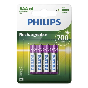 Philips R03B4A70/10 - 4 gab Uzlādējama baterija AAA MULTILIFE NiMH/1,2V/700 mAh