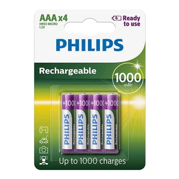 Philips R03B4RTU10/10 - 4 gab Uzlādējama baterija AAA MULTILIFE NiMH/1,2V/1000 mAh