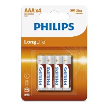 Philips R03L4B/10 - 4 gab  Cinka hlorīda baterija AAA LONGLIFE 1,5V 450mAh