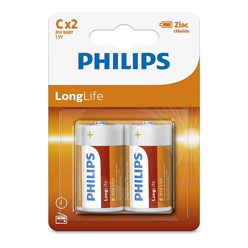 Philips R14L2B/10 - 2 gab Zinc-chloride C LONGLIFE 1,5V 2800mAh