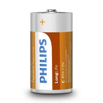 Philips R14L2B/10 - 2 gab Zinc-chloride C LONGLIFE 1,5V 2800mAh