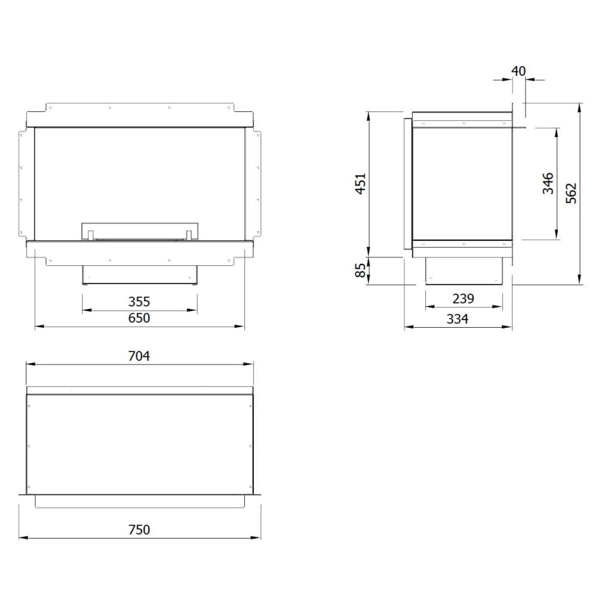 Planika - Iebūvējams universiāls BIO kamīns ar tālvadības pulti 56,2x75 cm 2,5kW/230V