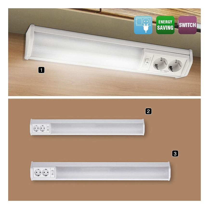 Rabalux - LED Virtuves zem skapīša lampa ar kontaktligzdām G13/15W/230V