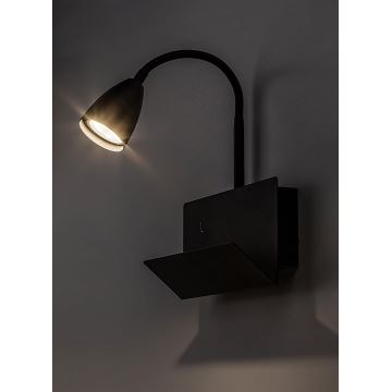 Rabalux - Sienas lampa ar plauktu un USB port 1xGU10/25W/230V melna