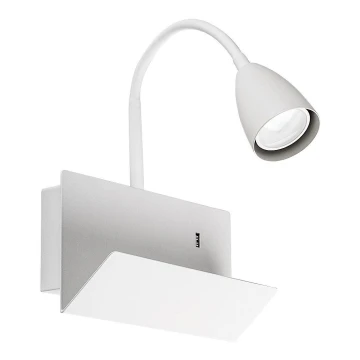 Rabalux - Sienas lampa ar plauktu un USB port 1xGU10/25W/230V balta
