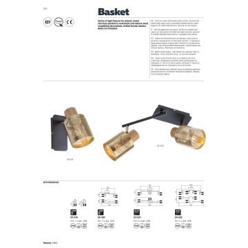 Redo 04-521 - Virsapmetuma lustra BASKET 3xE27/42W/230V bronzas