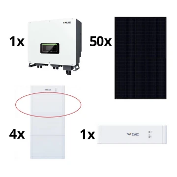 Saules enerģijas komplekts SOFAR Solar - 20kWp panel RISEN Full Black + 20kW SOLAX pārveidotājs 3p + 20 kWh baterija SOFAR ar akumulatora vadības bloku